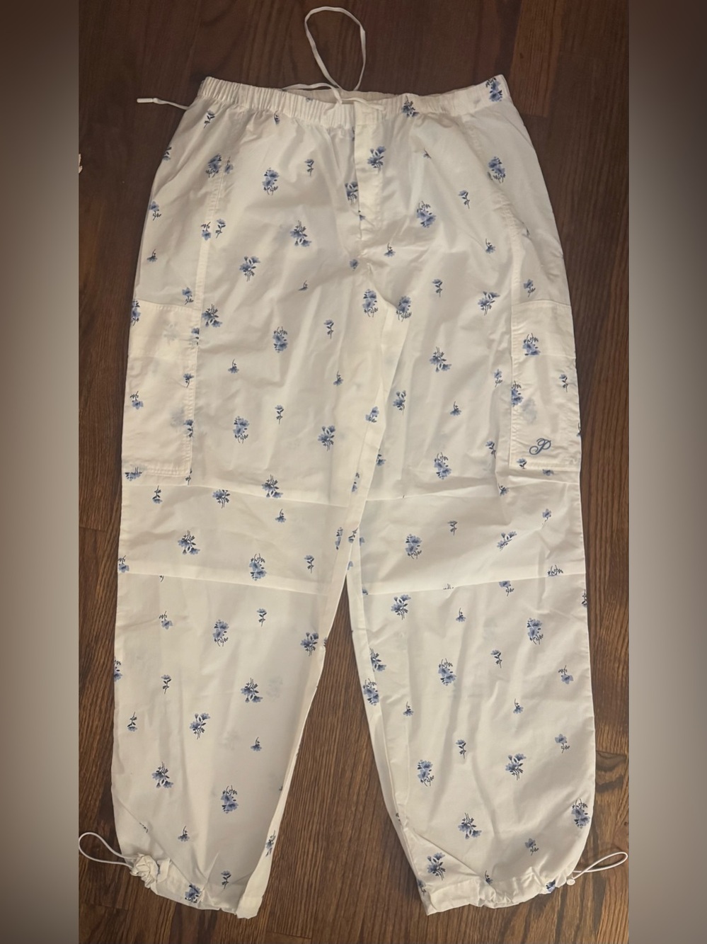 Victoria's Secret White Cargo Pants with Blue Floral Print